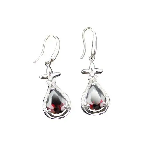 Produktbild: Jade Angel 925 Sterling Silber 8 x 10 mm Tropfenschliff Erstellt Granat Cubic Zirkon Ohrringe