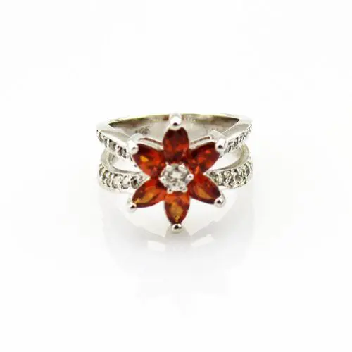 Produktbild: Jade Angel Damen Schmuck Sterling Silber mit Granat Cubic Zirkon Blume Edelstein Ring