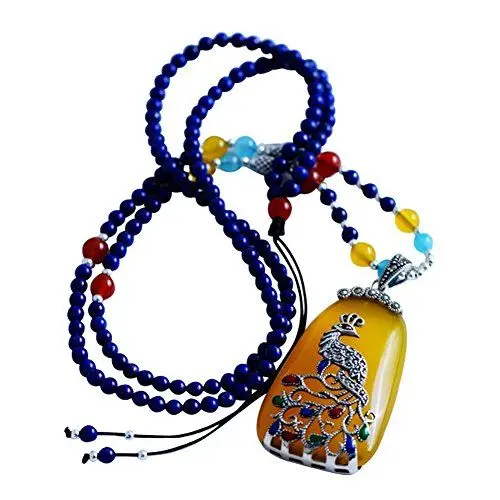 Produktbild: Jade Angel Halskette mit Anhänger aus 925er Silber, Emaille, gelber Chalcedon, Lapislazuli