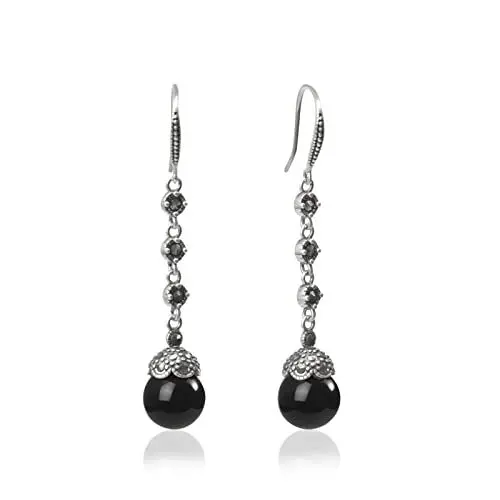 Produktbild: Jade Angel Schmuck Antik Thai Silber Sterling Silber 925 Achat und Markasit Ohrringe Dangle