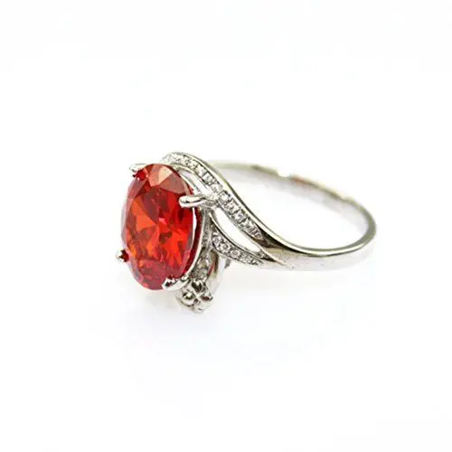 Produktbild: JadeAngel Schmuck Sterling Silber Ring mit 8 x 10 mm Oval Erstellt Granat Ring und Zirkonia