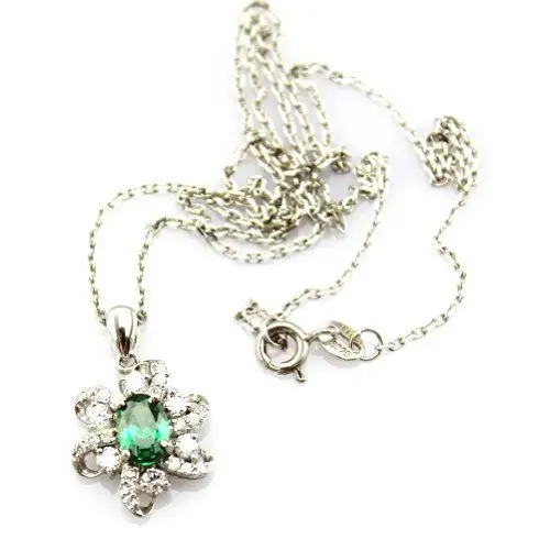 Produktbild: JadeAngel Sterling Silber Kabel Kette mit 6 x 8 mm Oval Grün Cubic Zirkon Anhänger Halskette