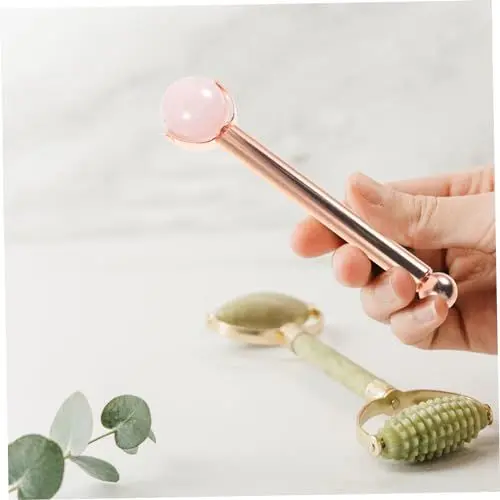 Produktbild: Mikinona Gesichtsroller Jade Für Hautpflege Massagegerät Mit Rundem Kugeldesign Metallgriff Für Frauen Und Männer