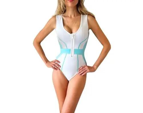 Produktbild: Jade LeBaum Damen Neoprenanzug Einteiler | 2 mm hoher Stretch-Neopren-Badeanzug für Damen | Damen Shorty Neoprenanzug mit Frontreißverschluss | Ideal zum Schwimmen und Surfen im Winter – M