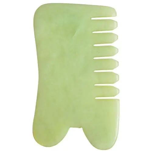 Produktbild: Jade Stein Guasha Kamm Jade Gua Sha Gesichtswerkzeug Kopfhaut Massage Jade Gesicht Scrapper für Spa Akupunktur Schönheitssalon