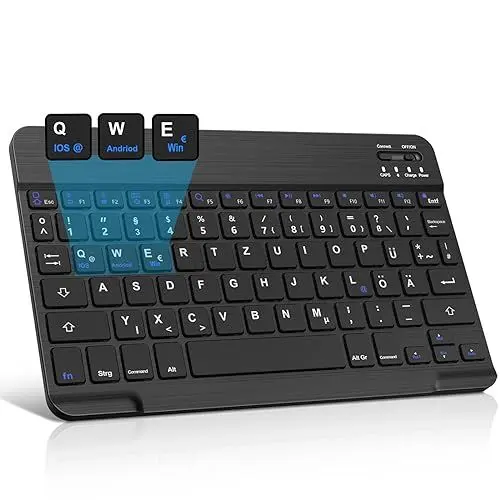 Produktbild: JADEMALL Bluetooth Tastatur Tablet QWERTZ Deutsches - Kabellose Magnetisch ultraleichtes iPad Tastatur mit iOS-Sondertasten für iPad, Galaxy Tab, Xiaomi Pad,Huaiwei