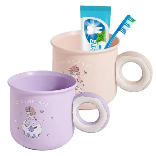 Produktbild: Jadin Zahnputzbecher, 2 Pack Unzerbrechlich Badezimmer Tumbler Zahnbürste Cup, Weich und Langlebig, Badezimmer Cup Zahnbürste Tumbler Zahnbürste Halter für Kinder, 500 ml, Rosa + Lila