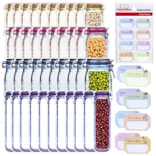 Produktbild: Jadin Zip Beutel 40 Stück, Gefrierbeutel Wiederverwendbar, Mason Jar Zip Beutel mit Stehendes Boden Design, Lebensmittel Aufbewahrungsbeutel, Zur Aufbewahrung von Snack, Süßigkeiten, Keksen und Nüssen