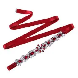 Produktbild: Jadvenword Braut Gürtel in Rot mit funkelnden Diamanten und Schmucksteinen - elegantes Accessoire mit Schleifenband für Hochzeit, Party, Tanz, Veranstaltung, Festlichkeiten und festliche Kleidung