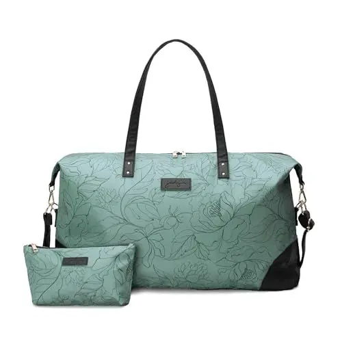 Produktbild: Jadyn Luna Damen Weekender Bag und Reisetasche, groß, 37 Liter Fassungsvermögen, Salbei Flora, Softside Duffle Bag mit veganen Lederakzenten