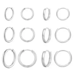 Produktbild: jagosen 6 Paar Silber Ohrringe Creolen Set 925 Klein Hoop Earrings Silberne Huggies Schlafen Ohrringe Knorpel Damen Schmuck 8mm/10mm/12mm silver6pairs