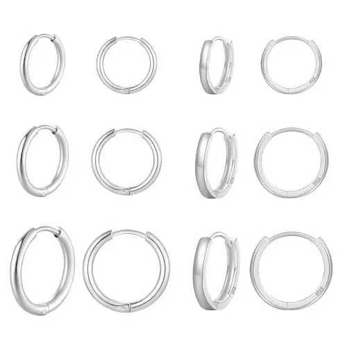 Produktbild: jagosen 6 Paar Silber Ohrringe Creolen Set 925 Klein Hoop Earrings Silberne Huggies Schlafen Ohrringe Knorpel Damen Schmuck 8mm/10mm/12mm silver6pairs