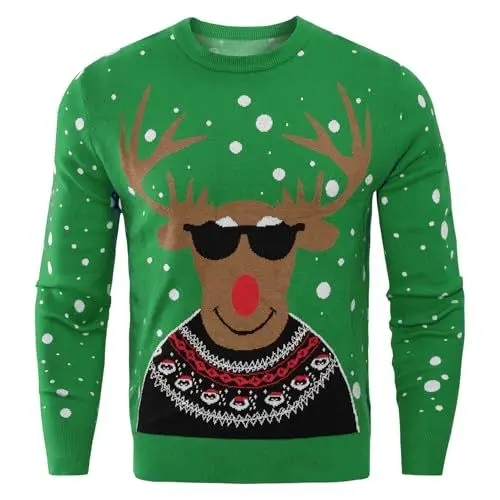 Produktbild: Jahetuul Herren Weihnachten Pullover Elchmuster Weihnachtspullover lustig Weihnachtspulli Familie Set Ugly Christmas Sweater Pärchen Partnerlook