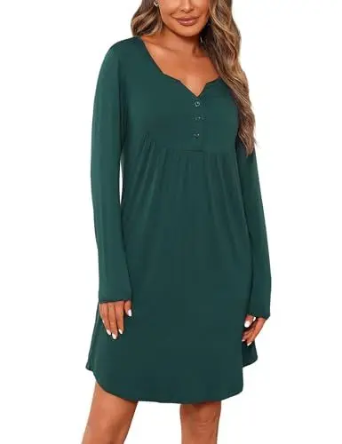 Produktbild: Jahetuul Nachthemd Damen Schlafshirt Langarm Nachthemden für Damen Baumwolle Winter Nachtwäsche Sleepshirt Nachtkleid Hauskleid mit Knopfleiste