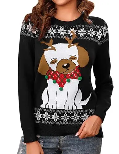 Produktbild: Jahetuul Weihnachtspullover Damen Christmas Sweater Weihnachten Pullover Rundhalsausschnitt Weihnachtspulli lustig Weihnachtsoutfit für Frauen