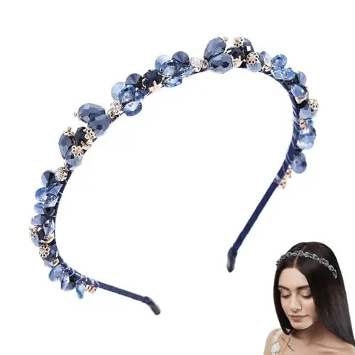 Produktbild: Jahrgang Kristall Stirnband Blau Glänzend Strass Haarband Party Abschlussball Kopfbedeckung Haarschmuck zum Frauen,Mädchen,Frauen Damen Retro Strass Modisches Haarbänder Antirutsch Haar Accessoires