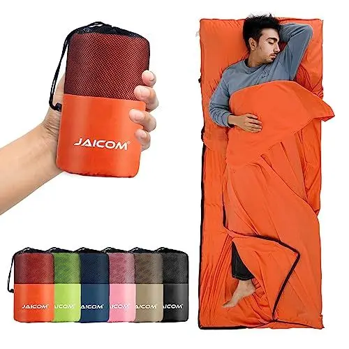 Produktbild: JAICOM Hüttenschlafsack, Ultraleichter Seideschlafsack für Reise, 2in1 Hüttenschlafsack, Bequemer und Weicher Schlafsack kleines Packmaß aus Mikrofaser, Ideal für Rucksackreise, Hotels