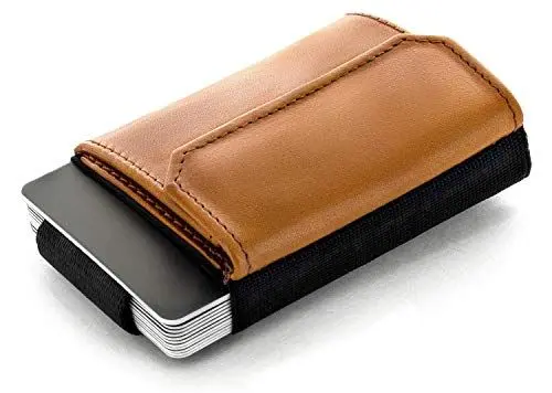 Produktbild: Jaimie Jacobs Minimalist Wallet Nano Boy Pocket Mini Geldbörse aus Textil mit Zugband schmaler Kartenhalter für Herren und Damen (Cognac)