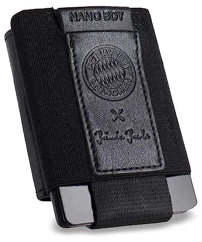 Produktbild: Jaimie Jacobs Nano Boy Pocket Mini Geldbörse aus Textil mit Zugband und Münzfach schmaler Kartenhalter für Herren und Damen (FC Bayern München Edition)