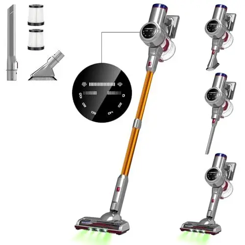 Produktbild: Jajibot Akku Staubsauger, 26000Pa Staubsauger Kabelloser LED-Anzeige, 6-in-1 Leicht Akkusauger Freistehend mit 250W Bürstenloser Motor für Tierhaare Teppich Harter Boden, bis zu 50Min. Laufzeit