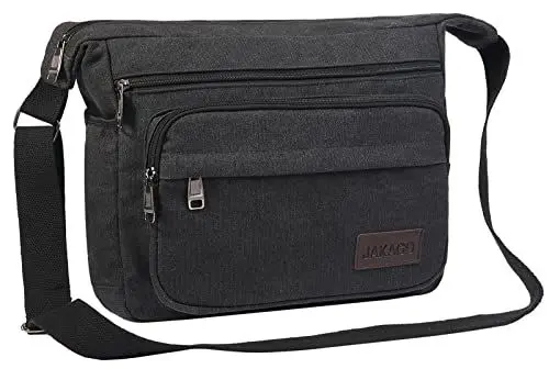 Produktbild: JAKAGO Wasserdichte Umhängetasche Herren,Multi-Tasche aus Segeltuch 15 Zoll Messenger Bag Arbeit Taschen für Herren & Damen,für Schule Reisen Arbeiten täglicher Gebrauch,Schwarz