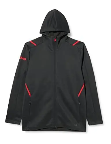 Produktbild: JAKO Herren Freizeitjacke Challenge mit Kapuze, Schwarz-Meliert/Rot, XL