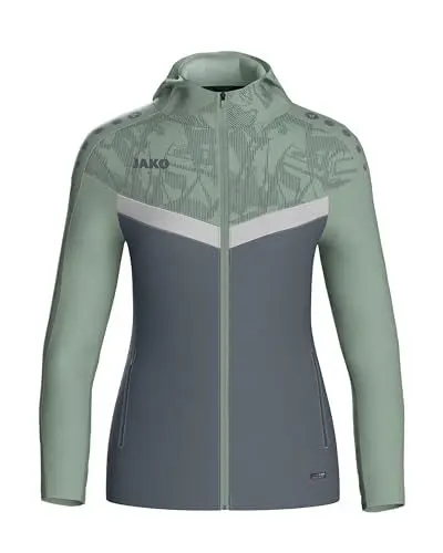 Produktbild: JAKO ICONIC Kapuzenjacke Gr. 44 Anthra Light/Mintgrün/Soft Grey - Zipper Hoodie Damen, Bequeme Sweatjacke mit Keep Dry Funktion aus 100% recyceltem Polyester