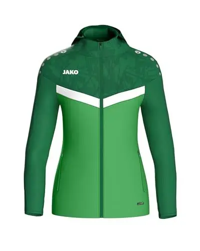 Produktbild: JAKO ICONIC Kapuzenjacke Gr. 44 Soft Green/Sportgrün - Zipper Hoodie Damen, Bequeme Sweatjacke mit Keep Dry Funktion aus 100% recyceltem Polyester