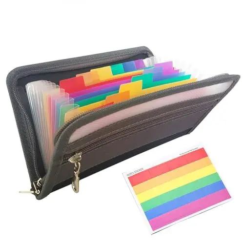 Produktbild: Jalach Fächermappe für A6, Dokumentenmappe mit Reißverschluss und Etiketten 13 Fächern Ordnungsmappe Karteikarten Mappe Ordner Datei Organizer für Schecks Rechnungen Quittungen Coupon Tickets