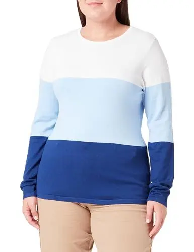 Produktbild: Jalene Women's Damen Feinstrickpullover mit Blockstreifen 15426486-JA03, Marine Blau Weiss, XL/XXL Sweater