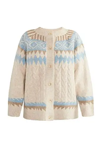 Produktbild: Jalene Women's Strickjacke mit Knöpfen, Beige Braun Blau, XS/S