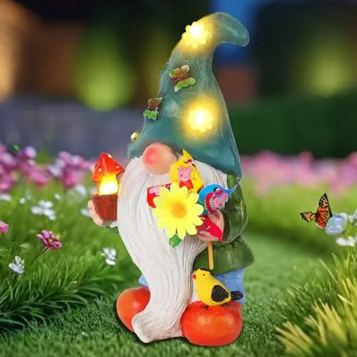 Produktbild: JALIGHTS Solar Gartenzwerg Gartendeko Figuren, 24.5CM Gartenzwerge Wetterfest mit LED Solarlaterne Geschenke für Frauen Kinder Balkon Terrasse Feengarten Hof Rasen