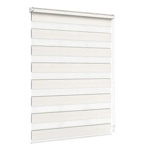 Produktbild: Jalousiescout Doppelrollo Klemmfix ohne Bohren & mit Bohren, 107,5x150cm Beige-Marmoriert Rollo Fensterrollo lichtdurchlässig & verdunkelnd，Sonnenschutzrollo Zebrarollo für Fenster & Türen