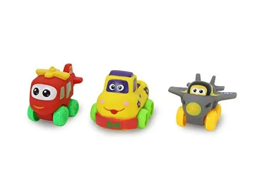 Produktbild: JAMARA 460611 My First Pinchies Set B Hubschrauber, Lastwagen für Kleinkinder, Förderung von Grobmotorik und Fantasie, sehr flexibles und weiches Material, ab 12 Monate, Freifahrende Räder