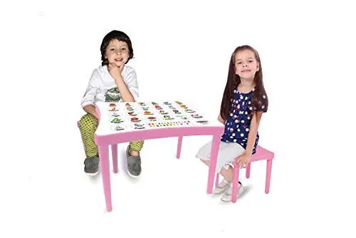 Produktbild: JAMARA 460736 - Kindersitzgruppe Easy Learning 3tlg. - aus robustem Kunststoff, Indoor-Outdoor geeignet, abgerundeten Kanten, platzsparend zerlegbar, Tischplatte mit Lernbildern, rosa