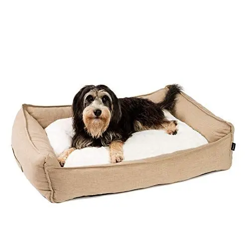 Produktbild: JAMAXX Premium Hundebett in edler Leinen-Optik/Orthopädisch Memory Visco Schaumstoff, Waschbar Bezug Abnehmbar, mit Wendekissen, Hochwertiger Hunde-Korb Hundekörbchen S-XL (M) 90x70 Coffee-beige