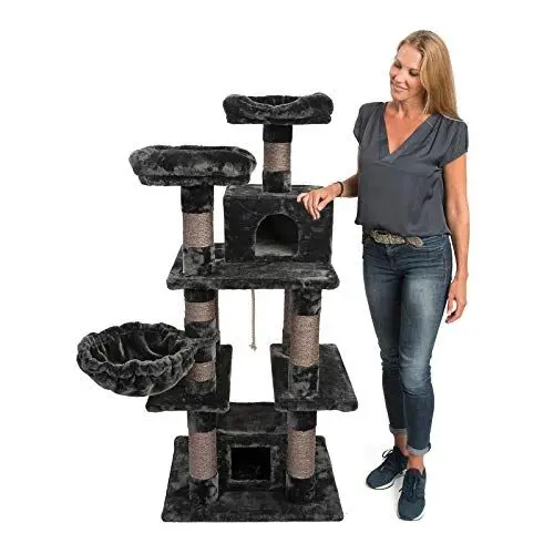 Produktbild: JAMAXX Premium Katzen Kratzbaum XXL H160cm, extra-stabil Dicke Stämme, super weiches Plüsch PCT6002 Dunkel-grau