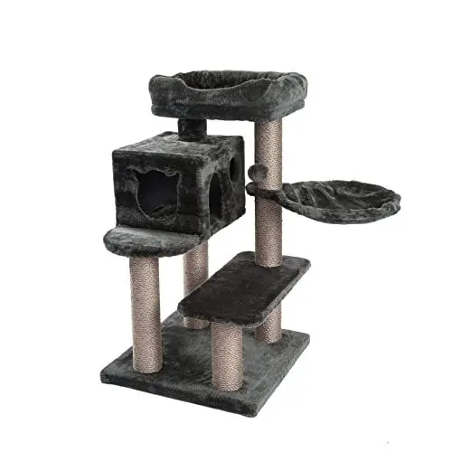 Produktbild: JAMAXX Premium Katzenbaum XXL H90cm, Stabil, Extra-Starke Bodenplatte und Dicke Stämme, Kuschelig-Weiches Soft-Plüsch, Höhle und Kuschel-Körbchen, PCT6008 dunkel-grau