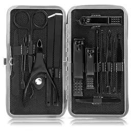 Produktbild: JamBer 15PCS Professionelle Maniküre Set, Edelstahl Nagelschere set, Portable Maniküre Pediküre Set mit luxuriösen Lederetui für Reisen & Zuhause (Schwarz)