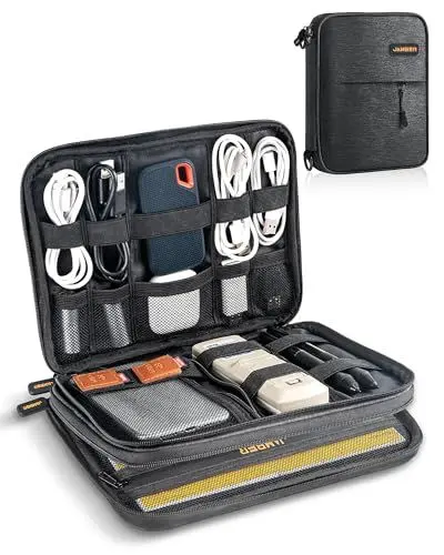 Produktbild: JamBer Tragbar Kabeltasche Organizer, Multi-funktionale Kabel Organizer Tasche für Powerbank, Kabel, USB Stick, SD Karten, Handy usw (Dunkelgrau)