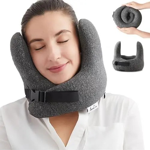 Produktbild: Jamdok Reisekissen, Memoryschaum, maschinenwaschbar, Nackenkissen für Reisen, Tightness, verstellbare Kopfstütze, perfekt für Auto, Flugzeug, Büro und Zuhause (grau)