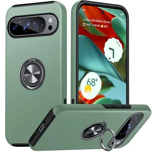 Produktbild: JAME für Google Pixel 9 Hülle/Google Pixel 9 Pro Hülle mit 360° Magnetischer Ring Ständer, Militärschutz Stoßfester Schutz Handyhülle für Pixel 9 / Pixel 9 Pro Hülle, Alpengrün