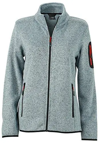 Produktbild: James & Nicholson Damen Jacke Jacke Knitted Fleece Jacket grau (Light-Grey-Melange/Red) Medium