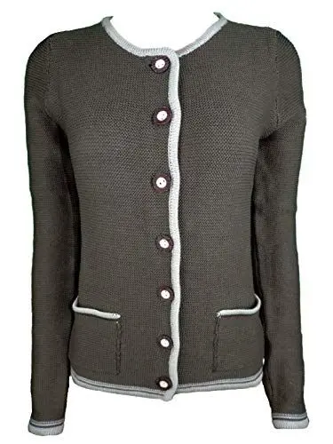 Produktbild: James & Nicholson Damen Ladies' Traditional Knitted Jacket Trachtenstrickjacke, Braun (Brown-Melange/Beige/Royal), 34 (Herstellergröße: S)