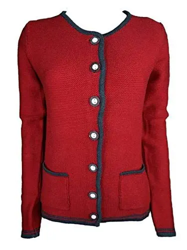 Produktbild: James & Nicholson Damen Ladies' Traditional Knitted Jacket Trachtenstrickjacke, Rot (Red/Anthracite-Melange/Green), 38 (Herstellergröße: L)