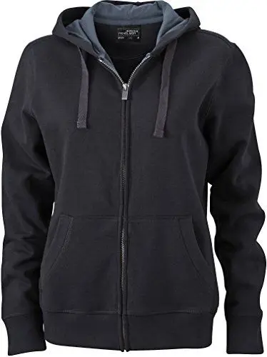 Produktbild: James & Nicholson Damen Sweatshirt Sweatjacke Ladies' Hooded Jacket schwarz (black/carbon) X-Large