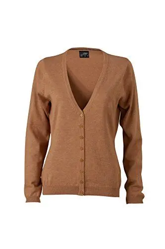 Produktbild: James & Nicholson Damen V-Neck Cardigan Strickjacke, Beige (Camel), 42 (Herstellergröße: XXL)