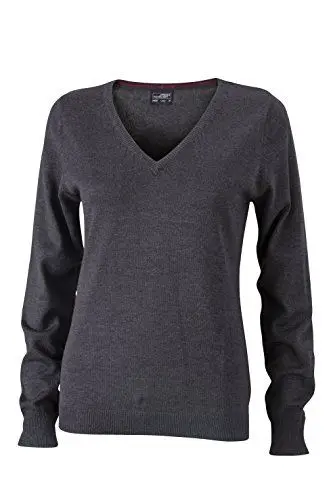 Produktbild: James & Nicholson Damen V-Neck Pullover, Grau (Anthracite-Melange), 38 (Herstellergröße: L)