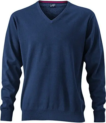 Produktbild: James & Nicholson Herren V-Neck Pullover, Blau (Navy), X-Large