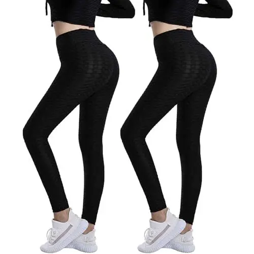 Produktbild: Jamicy 2er Pack Sport Leggings Damen High Waist Sportleggins Frauen Lang Gym Leggings Sporthose Gutscheine Yogahose Fitness Laufhose Streetwear Wanderhose Outdoorhose Outlet Angebote Schwarz L